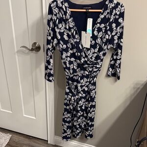 Hawthorne Long Sleeve Dress in Navy and White